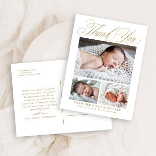 Elegant guldskrift 3 foto Baby Tack  Vykort