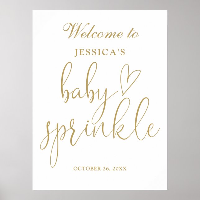 Elegant guldskrift Baby Sprinkle välkomstskylt Poster (Framsidan)