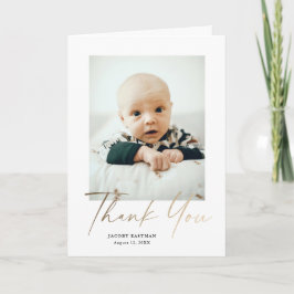 Elegant guldskrift babyfoto tack kort