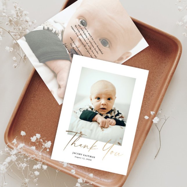 Elegant guldskrift babyfoto tack kort (Skapare uppladdad)