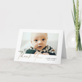 Elegant guldskrift babyfoto tack kort