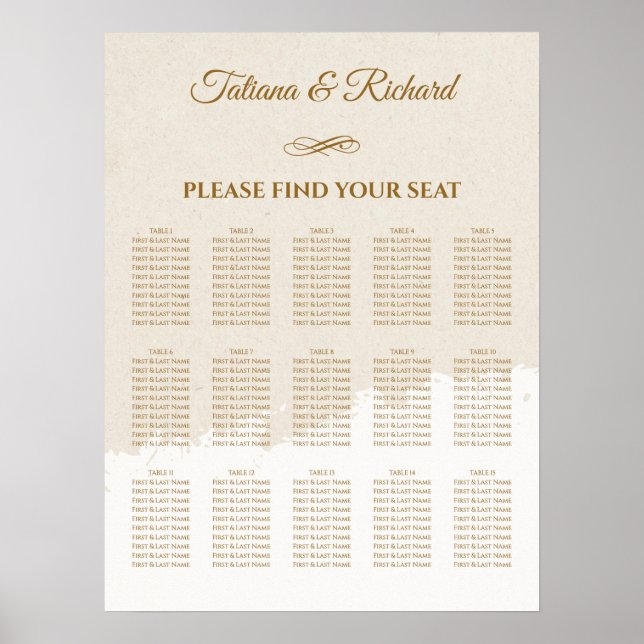 Elegant guldskrift bröllopsställningskarta poster (Framsidan)
