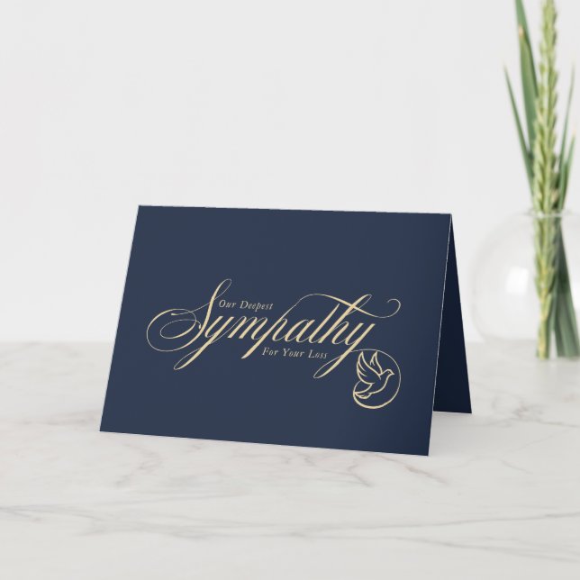 Elegant guldskrift Duvblå Kondoleans Sympati Kort (Framsida)