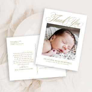 Elegant guldskrift Foto Baby Tack Vykort