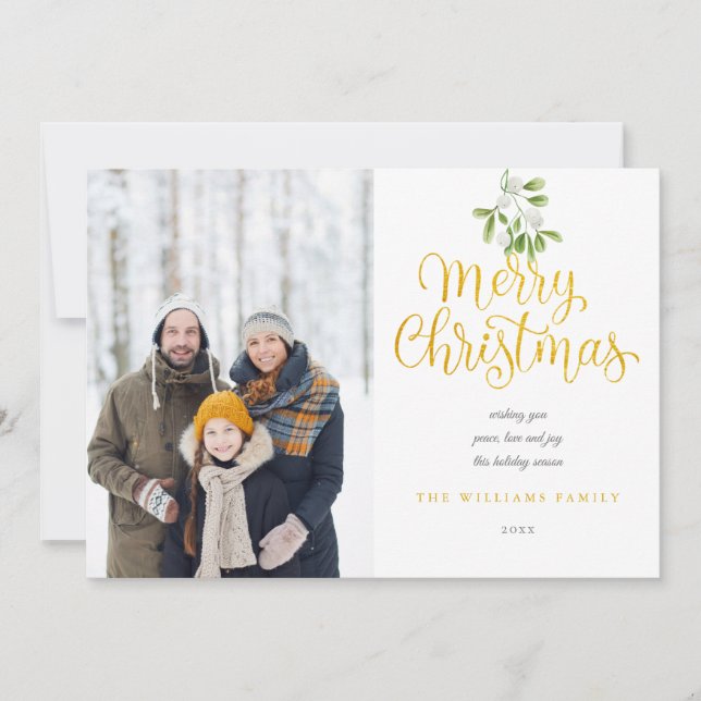 Elegant Guldskrift God Jul Mistel Julkort (Framsida)
