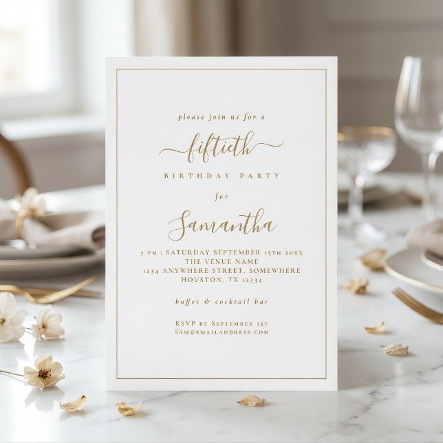 Elegant guldskrift kant 50-årsfirande inbjudningar (Skapare uppladdad)