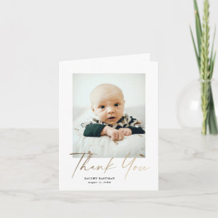 Elegant guldskrift liten babyfoto tack kort