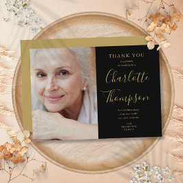 Elegant guldskrift minneshögtid begravningsfoto tack kort