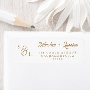 Elegant guldskrift monogram returadress etikett