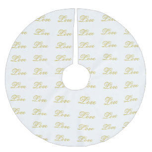 Elegant guldskrift vit kärlek kalligrafi bröllop julgransmatta borstad polyester