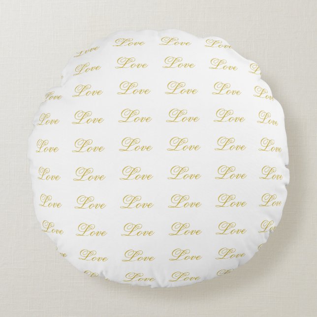 Elegant guldskrift vit kärlek kalligrafi bröllop rund kudde (Framsidan)