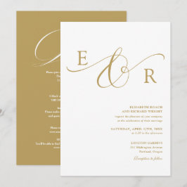 Elegant guldskriftmonogram Allt-i-ett bröllop Inbjudningar