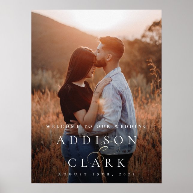 Elegant guldskript Foto Bröllopsvälkomst Poster (Framsidan)