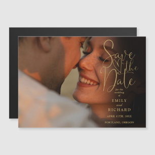 Elegant guldskript fotobryllop Save The Date Magnetisk Inbjudningskort