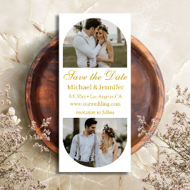 elegant guldskript med 2 bågfoton spara datumet