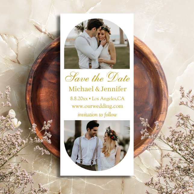 elegant guldskript med 2 bågfoton spara datumet (Skapare uppladdad)