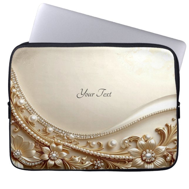 Elegant guldsmyckad blommig laptopsleeve laptop fodral (Framsidan)