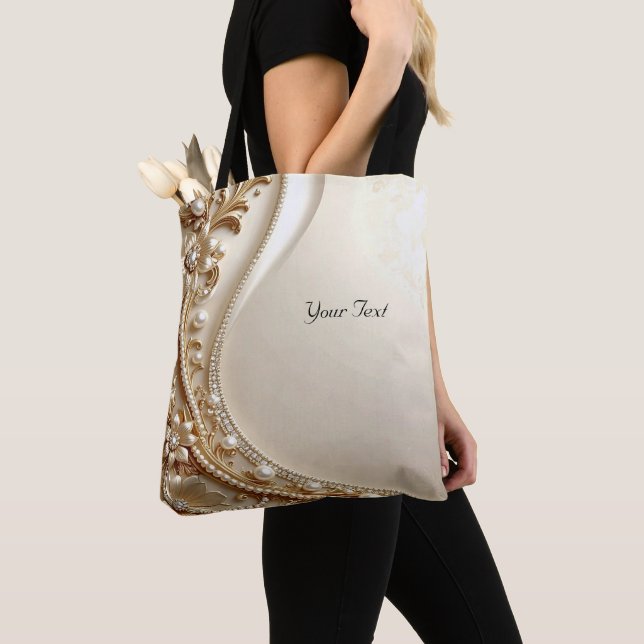 Elegant guldsmyckad blommig toteväska tygkasse (Närbild)