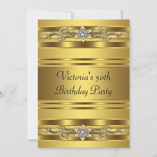 Elegant guldsmycke kvinnas guld 50-årsdag inbjudningar (Framsida)