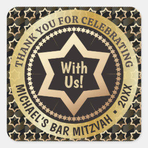 Elegant guldstjärna av David Bar Mitzvah tack Fyrkantigt Klistermärke