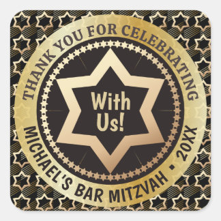 Elegant guldstjärna av David Bar Mitzvah tack Fyrkantigt Klistermärke