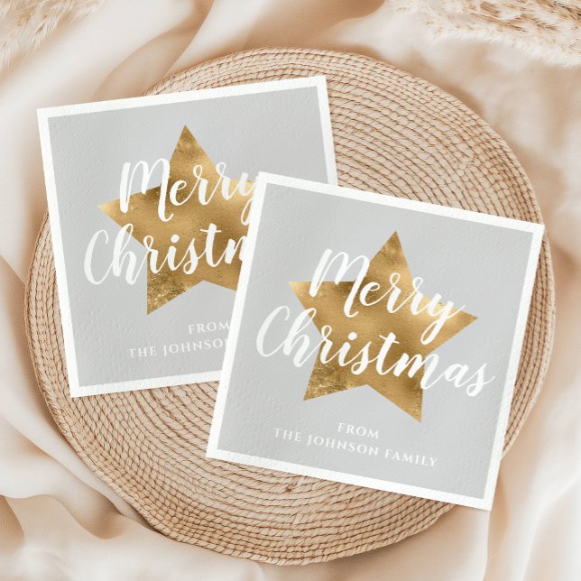 Elegant guldstjärna God Jul Pappersservett (Elegant Gold Star Merry Christmas Napkins)