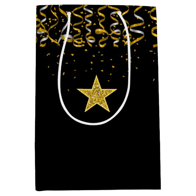 Elegant guldstjärna och konfekt på svart (Framsidan)