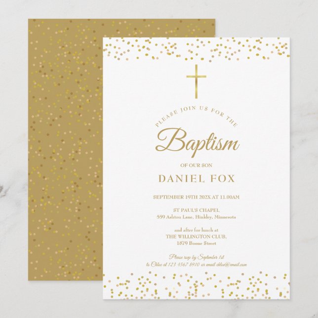 Elegant Guldstoft Dop Dopceremoni Inbjudningar (Fram/baksida)