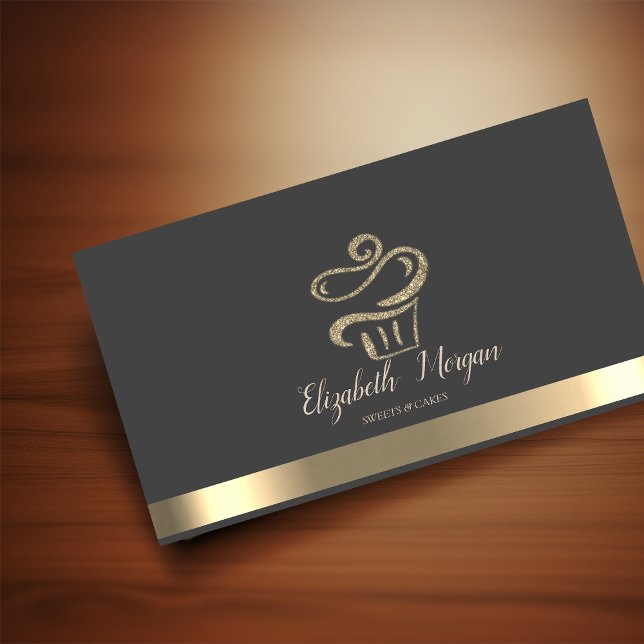 Elegant guldstrimlad glittercupcake visitkort (Skapare uppladdad)