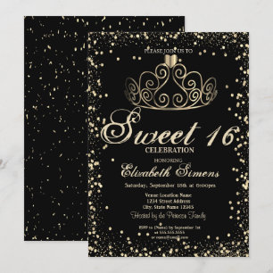 Elegant guldtiara Konfetti Diamanter Sweet 16 Inbjudningar