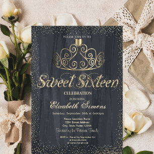 Elegant guldtiara konfetti prinsessa Sweet 16 Inbjudningar