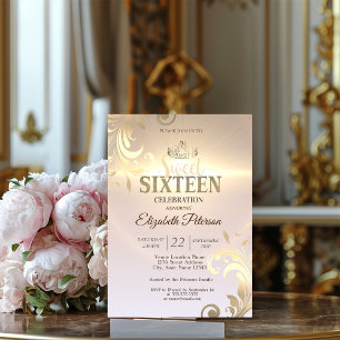 Elegant guldtiara söta diamanter 16 födelsedagsfes inbjudningar