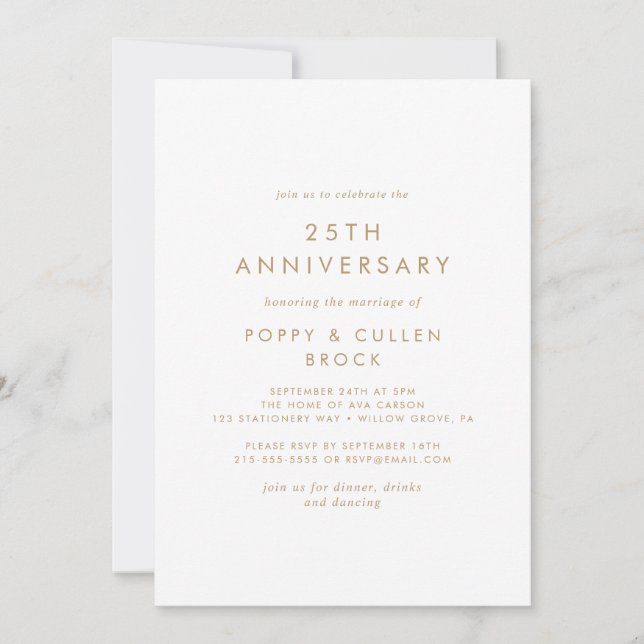Elegant guldtypografi 25-års bröllopsjubileum inbjudningar (Framsida)