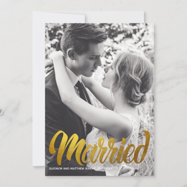 Elegant guldtypografi Bröllopsfoto Inbjudningar (Framsida)