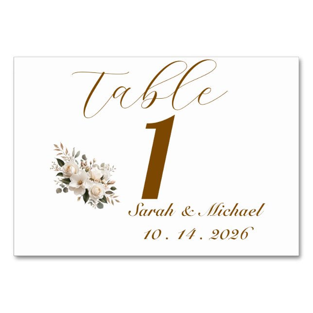 Elegant guldtypografi Minimalistiskt bröllopsbord  Bordsnummer (Framsidan)