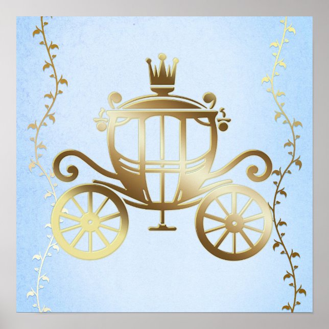 Elegant guldvagn blå saga prinsessa poster (Framsidan)