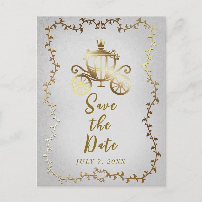 Elegant guldvagn Storybook Save the Date  Meddelande Vykort (Framsida)