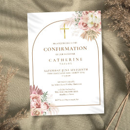 Elegant guldvalv Pampasgräs Blommig konfirmation Inbjudningar