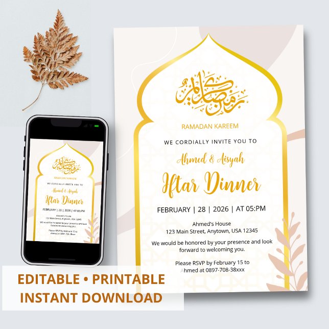 Elegant guldvalvs islamisk Iftar-festinvitation Inbjudningar (Skapare uppladdad)