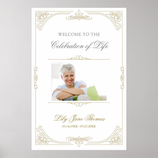 Elegant Guldvirvel Begravning Välkomstskylt - 24 x Poster (Framsidan)