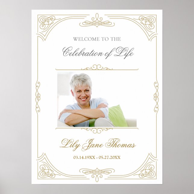 Elegant Guldvirvel Begravnings Välkomstskylt - 18  Poster (Framsidan)