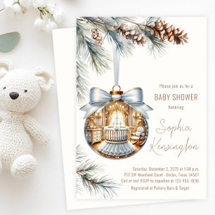 Elegant guldvit julgranskula för baby shower inbjudningar
