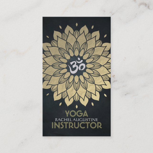 Elegant Gulfenad Blommigt Yoga Meditation Om Symbo Visitkort (Framsida)