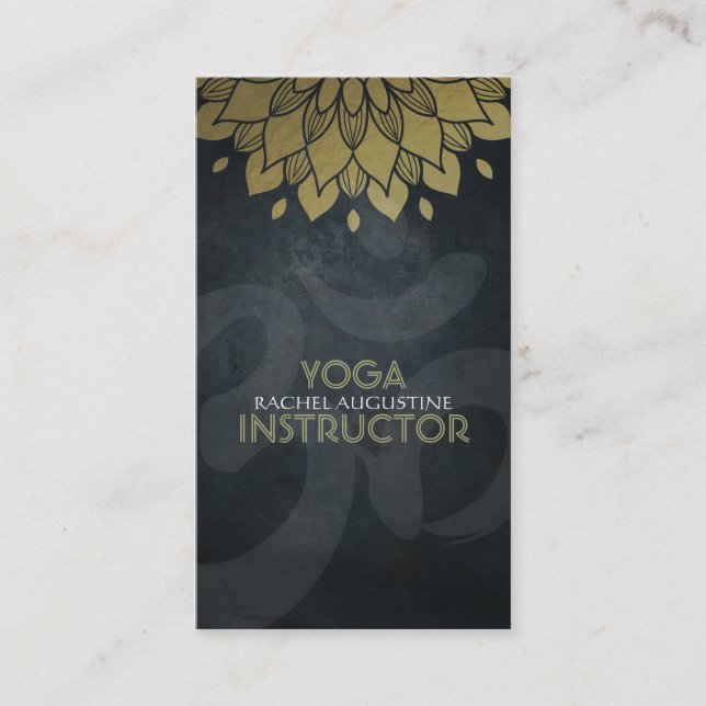 Elegant Gulfenad Blommigt Yoga Meditation Om Symbo Visitkort (Framsida)