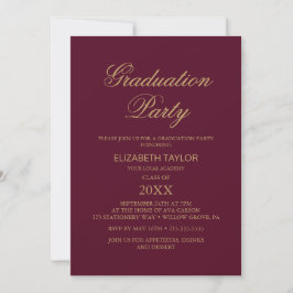 Elegant Gulfenolja | Burgundisk Studentfest Inbjudningar