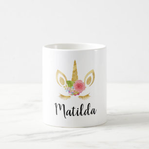 Elegant gullig nätt blom- guld- glitterunicorn kaffemugg