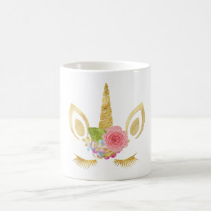 Elegant gullig nätt blom- guld- glitterunicorn kaffemugg
