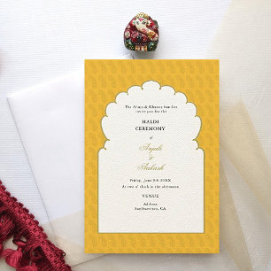 Elegant Gult Arch Haldi Ceremony Indian bröllop Inbjudningar