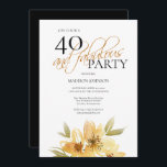 Elegant Gult Blommigt 40 och Fabulous Birthday Inbjudningar<br><div class="desc">Den här inbjudan har en elegans som är perfekt för din speciella händelse. Den här designen har mjuk gula blommor- och anpassningsbar-typografi på en skarp vit bakgrund. Den omvända sidan har en elegant svart färg. Lägg till informationen för att slutföra sökningen.</div>