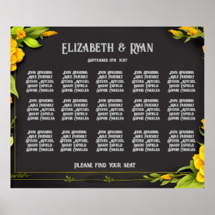 Elegant Gult Blommigt Bröllop Bord-planen Poster